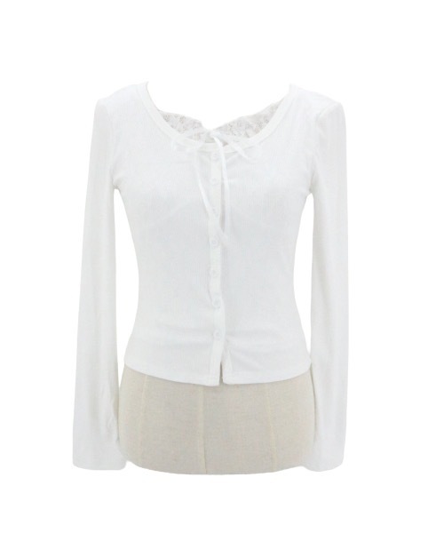 ALLuRing ChaRm（アリュリングチャーム）の「Frill Ribbon Ribbed Top / フリルリボンリブトップス（シャツ/ブラウス・レディース・ブラック/ホワイト・FREE）」の3枚目の写真