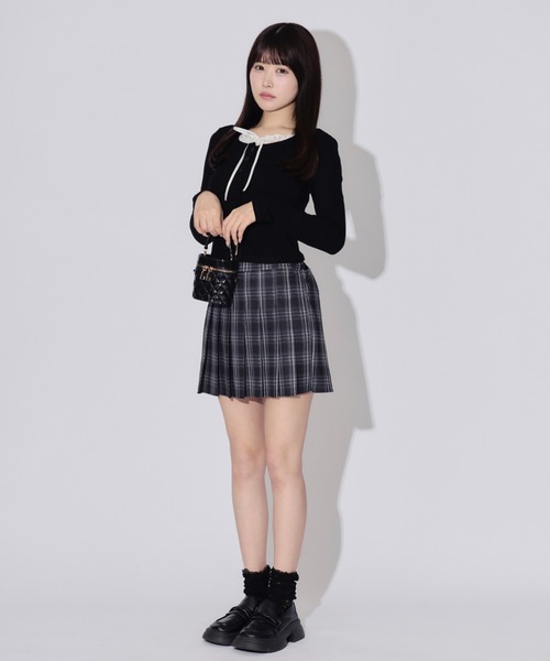 ALLuRing ChaRm(アリュリングチャーム)の「Frill Ribbon Ribbed Top / フリルリボンリブトップス(シャツ/ブラウス・レディース・ブラック/ホワイト・FREE)」の15枚目の写真