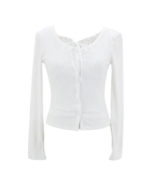 ALLuRing ChaRm(アリュリングチャーム)の「Frill Ribbon Ribbed Top / フリルリボンリブトップス(シャツ/ブラウス・レディース・ブラック/ホワイト・FREE)」の18枚目の写真