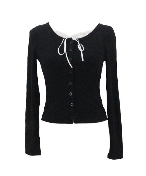 ALLuRing ChaRm(アリュリングチャーム)の「Frill Ribbon Ribbed Top / フリルリボンリブトップス(シャツ/ブラウス・レディース・ブラック/ホワイト・FREE)」の19枚目の写真
