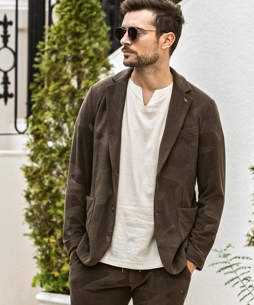 1PIU1UGUALE3  RELAX （ウノピゥウノウグァーレトレ リラックス）の「1PIU1UGUALE3 RELAX(ウノピゥウノウグァーレトレ リラックス)カモ柄エンボス パイルジャケット（テーラードジャケット・メンズ・カーキ/ブラック・S/M/L/XL/XXL）」の6枚目の写真