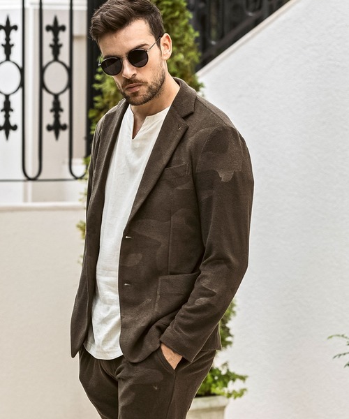 1PIU1UGUALE3  RELAX （ウノピゥウノウグァーレトレ リラックス）の「1PIU1UGUALE3 RELAX(ウノピゥウノウグァーレトレ リラックス)カモ柄エンボス パイルジャケット（テーラードジャケット・メンズ・カーキ/ブラック・S/M/L/XL/XXL）」の7枚目の写真