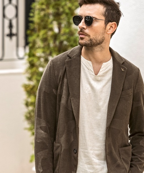 1PIU1UGUALE3  RELAX （ウノピゥウノウグァーレトレ リラックス）の「1PIU1UGUALE3 RELAX(ウノピゥウノウグァーレトレ リラックス)カモ柄エンボス パイルジャケット（テーラードジャケット・メンズ・カーキ/ブラック・S/M/L/XL/XXL）」の11枚目の写真