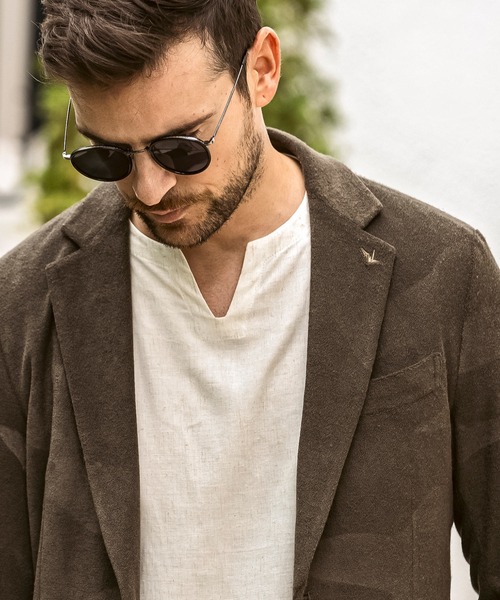 1PIU1UGUALE3  RELAX （ウノピゥウノウグァーレトレ リラックス）の「1PIU1UGUALE3 RELAX(ウノピゥウノウグァーレトレ リラックス)カモ柄エンボス パイルジャケット（テーラードジャケット・メンズ・カーキ/ブラック・S/M/L/XL/XXL）」の12枚目の写真