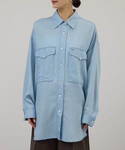 SALON adam et rope'(サロン アダム エ ロペ)の「デニムライクシャツ / セットアップ対応(シャツ/ブラウス・レディース・サックスブルー/ブルー系その他4・FREE)」の14枚目の写真