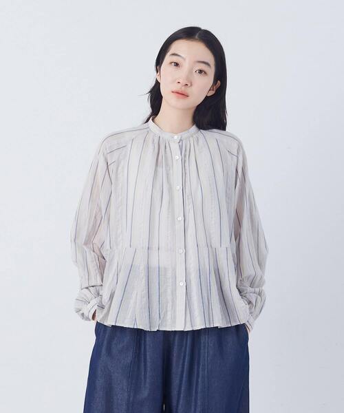 conges payes ADIEU TRISTESSE(コンジェ ペイエ アデュートリステス)の「【3月ベストセラーブランド内5位】フリンジストライプブラウス(シャツ/ブラウス・レディース・ブルー系その他/グレー系その他・38)」の13枚目の写真