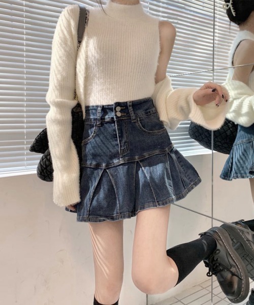 Miniministore(ミニミニストア)の「プリーツデニムスカート韓国風ミニスカート(スカート・レディース・サックスブルー/ブラック/インディゴブルー・M/S/L)」の6枚目の写真