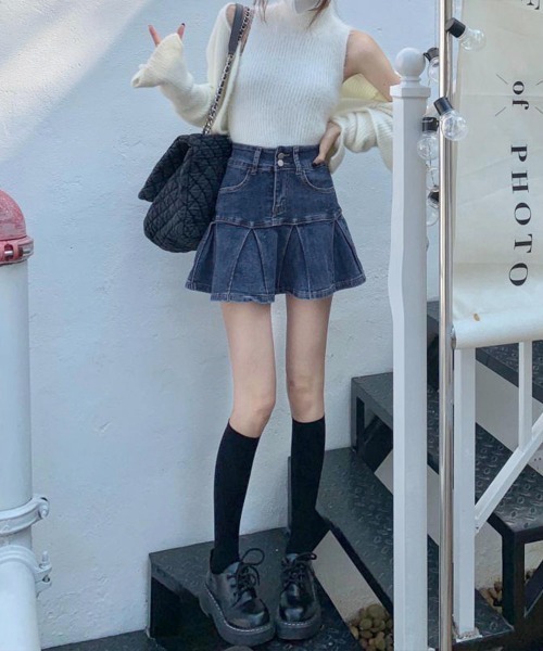 Miniministore(ミニミニストア)の「プリーツデニムスカート韓国風ミニスカート(スカート・レディース・サックスブルー/ブラック/インディゴブルー・M/S/L)」の9枚目の写真