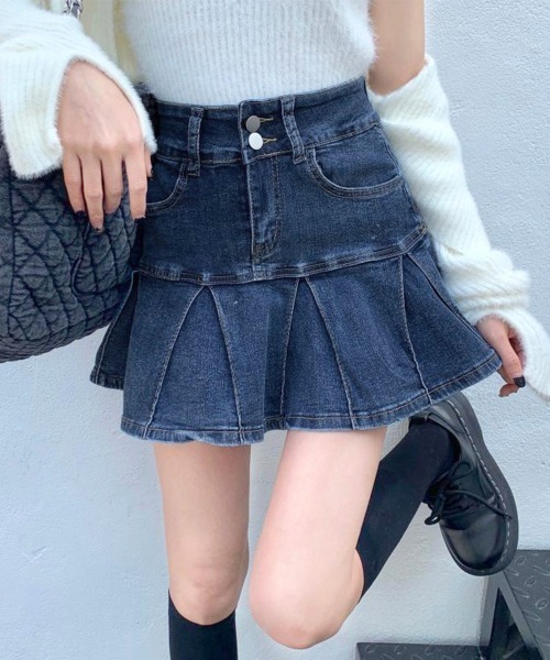 Miniministore(ミニミニストア)の「プリーツデニムスカート韓国風ミニスカート(スカート・レディース・サックスブルー/ブラック/インディゴブルー・M/S/L)」の10枚目の写真