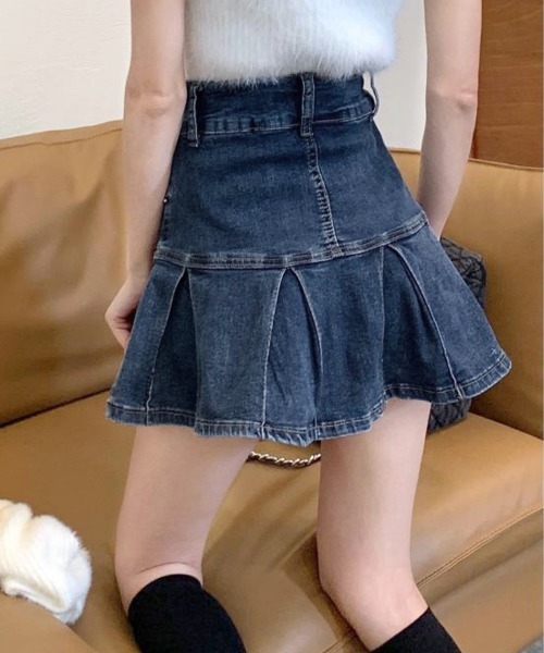 Miniministore(ミニミニストア)の「プリーツデニムスカート韓国風ミニスカート(スカート・レディース・サックスブルー/ブラック/インディゴブルー・M/S/L)」の11枚目の写真