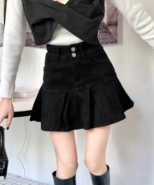 Miniministore(ミニミニストア)の「プリーツデニムスカート韓国風ミニスカート(スカート・レディース・サックスブルー/ブラック/インディゴブルー・M/S/L)」の13枚目の写真