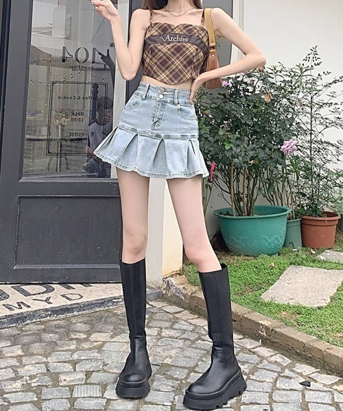 Miniministore(ミニミニストア)の「プリーツデニムスカート韓国風ミニスカート(スカート・レディース・サックスブルー/ブラック/インディゴブルー・M/S/L)」の19枚目の写真