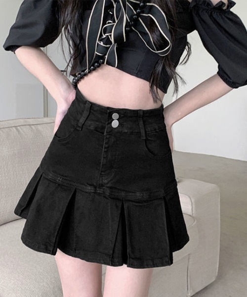 Miniministore(ミニミニストア)の「プリーツデニムスカート韓国風ミニスカート(スカート・レディース・サックスブルー/ブラック/インディゴブルー・M/S/L)」の20枚目の写真