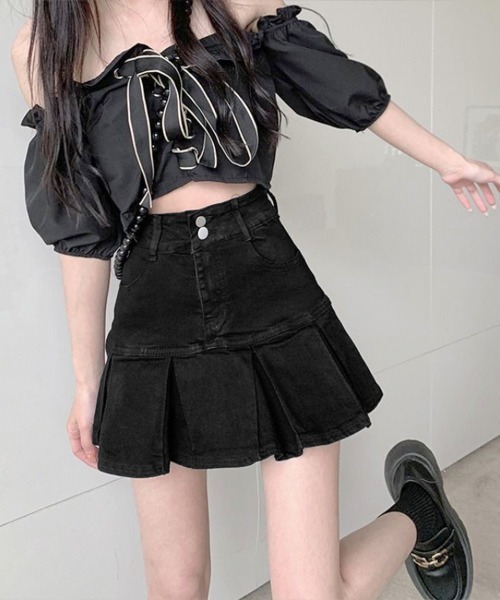 Miniministore(ミニミニストア)の「プリーツデニムスカート韓国風ミニスカート(スカート・レディース・サックスブルー/ブラック/インディゴブルー・M/S/L)」の22枚目の写真