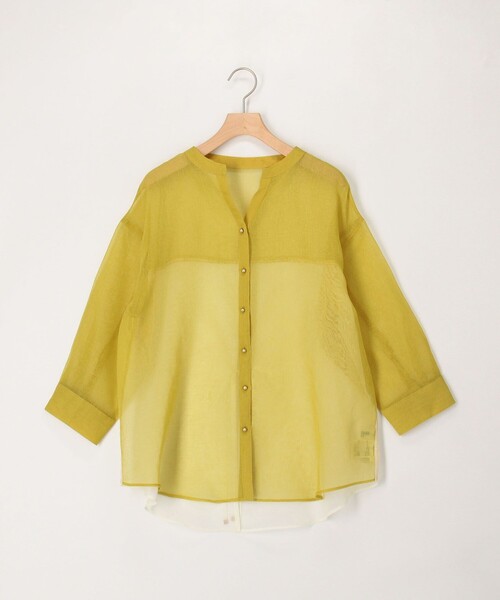 MICO COULIER（ミコクリエ）の「シアーリネンライク配色後ろリボンシャツ（シャツ/ブラウス・レディース・マスタード/ブルー/ベビーピンク・38）」の3枚目の写真