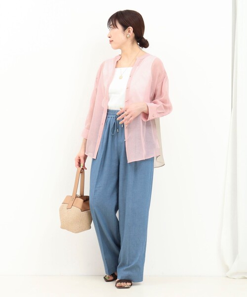 MICO COULIER（ミコクリエ）の「シアーリネンライク配色後ろリボンシャツ（シャツ/ブラウス・レディース・マスタード/ブルー/ベビーピンク・38）」の6枚目の写真