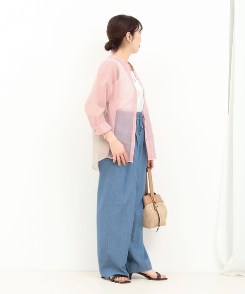 MICO COULIER（ミコクリエ）の「シアーリネンライク配色後ろリボンシャツ（シャツ/ブラウス・レディース・マスタード/ブルー/ベビーピンク・38）」の7枚目の写真