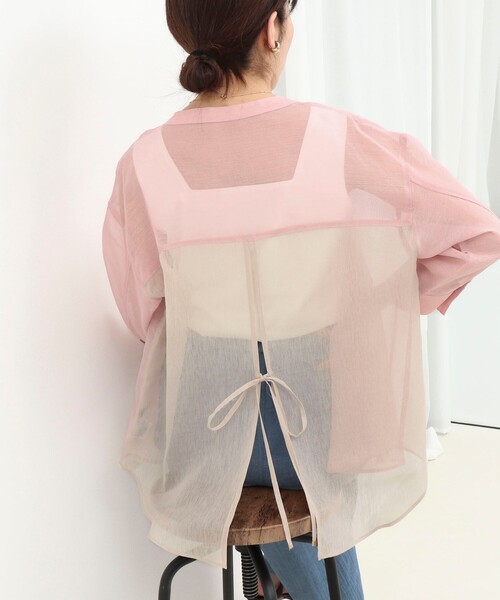 MICO COULIER（ミコクリエ）の「シアーリネンライク配色後ろリボンシャツ（シャツ/ブラウス・レディース・マスタード/ブルー/ベビーピンク・38）」の12枚目の写真