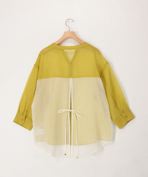MICO COULIER（ミコクリエ）の「シアーリネンライク配色後ろリボンシャツ（シャツ/ブラウス・レディース・マスタード/ブルー/ベビーピンク・38）」の15枚目の写真