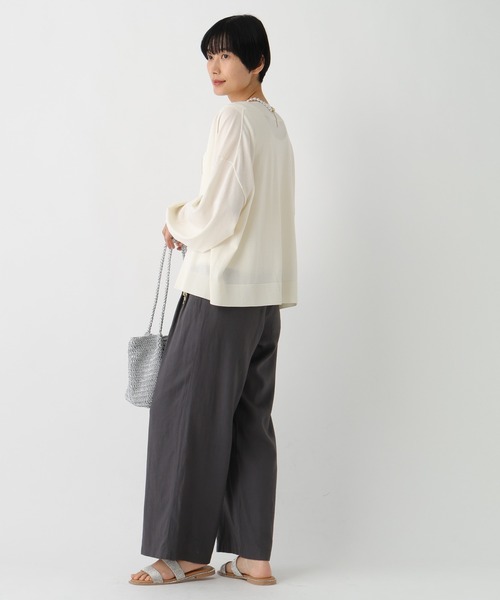 Elura（エルーラ）の「リネンブレンドワイドパンツ＜低身長サイズあり＞/659648（その他パンツ・レディース・グリーン/チャコールグレー/ライトピンク/ブラウン・FREE(S)/MEDIUM/LARGE/SMALL）」の6枚目の写真