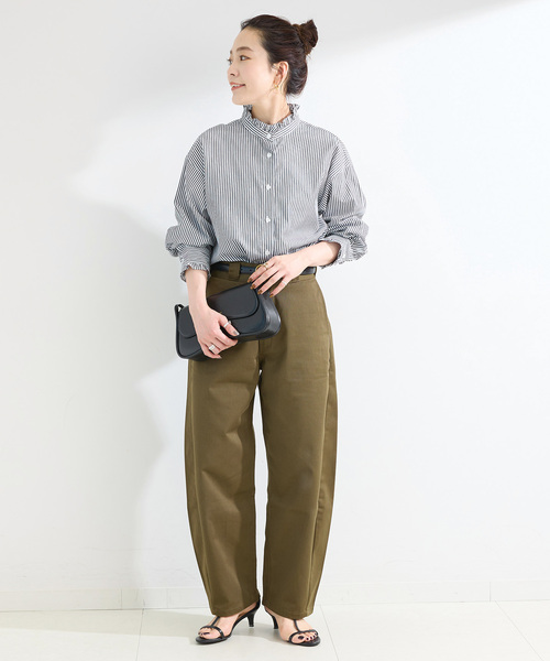 B.C STOCK(ベーセーストック)の「《追加7》【WEB限定】手洗い可 / スタンドフリルブラウス(シャツ/ブラウス・レディース・ブラック系その他/ネイビー・FREE)」の3枚目の写真