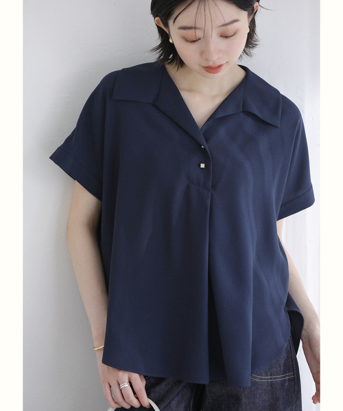 La TOTALITE（ラトータリテ）の「【洗える】スキッパーカラーフレンチシャツ（シャツ/ブラウス・レディース・ホワイト/ネイビー/バーガンディー・FREE）」の2枚目の写真