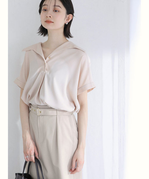 La TOTALITE（ラトータリテ）の「【洗える】スキッパーカラーフレンチシャツ（シャツ/ブラウス・レディース・ホワイト/ネイビー/バーガンディー・FREE）」の3枚目の写真