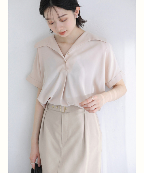 La TOTALITE（ラトータリテ）の「【洗える】スキッパーカラーフレンチシャツ（シャツ/ブラウス・レディース・ホワイト/ネイビー/バーガンディー・FREE）」の18枚目の写真