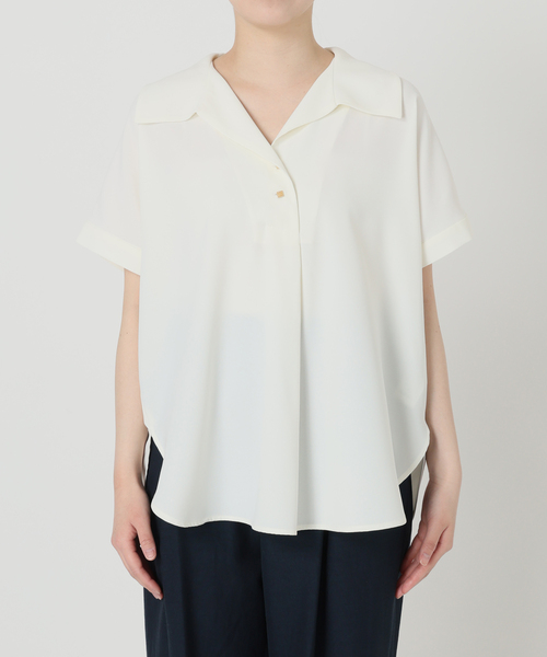 La TOTALITE（ラトータリテ）の「【洗える】スキッパーカラーフレンチシャツ（シャツ/ブラウス・レディース・ホワイト/ネイビー/バーガンディー・FREE）」の5枚目の写真