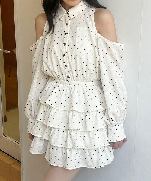 MAJESTIC LEGON(マジェスティックレゴン)の「肩あきリボンタイセットミニワンピ(ワンピース・レディース・グレー系その他/ホワイト系その他2・MEDIUM)」の22枚目の写真