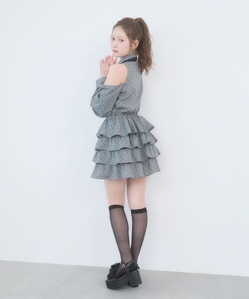 MAJESTIC LEGON(マジェスティックレゴン)の「肩あきリボンタイセットミニワンピ(ワンピース・レディース・グレー系その他/ホワイト系その他2・MEDIUM)」の19枚目の写真