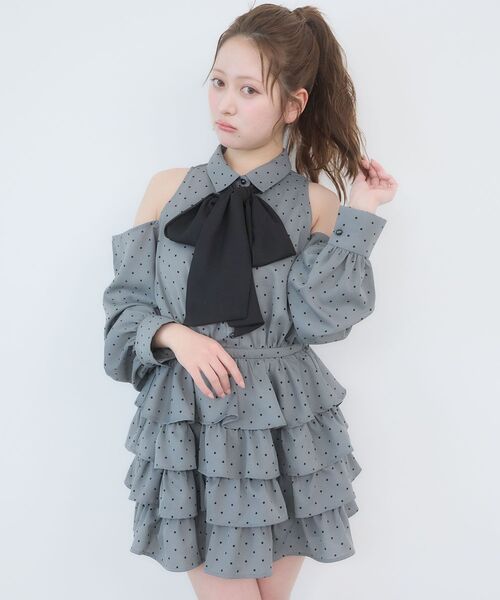 MAJESTIC LEGON（マジェスティックレゴン）の「肩あきリボンタイセットミニワンピ（ワンピース・レディース・グレー系その他/ホワイト系その他2・MEDIUM）」の20枚目の写真