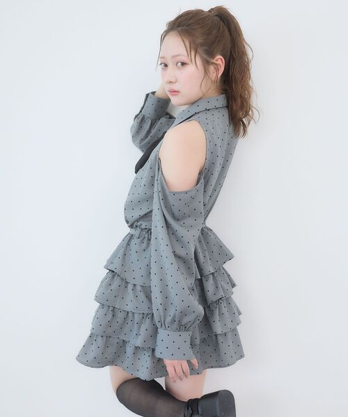 MAJESTIC LEGON（マジェスティックレゴン）の「肩あきリボンタイセットミニワンピ（ワンピース・レディース・グレー系その他/ホワイト系その他2・MEDIUM）」の19枚目の写真