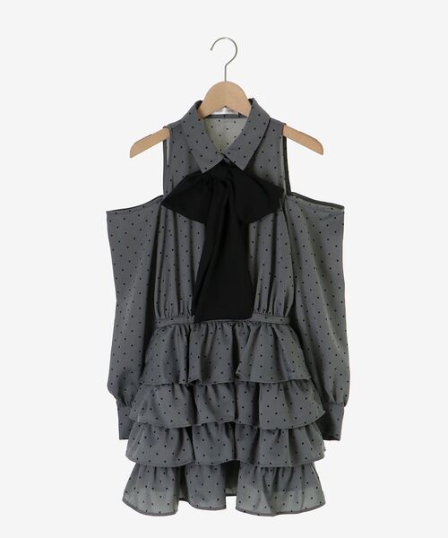 MAJESTIC LEGON（マジェスティックレゴン）の「肩あきリボンタイセットミニワンピ（ワンピース・レディース・グレー系その他/ホワイト系その他2・MEDIUM）」の15枚目の写真