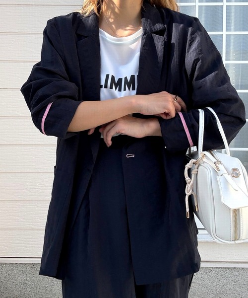 Q(キュー)の「ダブルブレストリラックスジャケット(テーラードジャケット・レディース・ライトオリーブ/ダークネイビー・MEDIUM)」の6枚目の写真