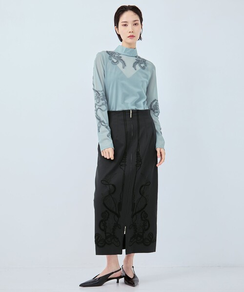 MURRAL(ミューラル)の「【MURRAL/ミューラル】別注Cucurbita embroidered skirt/ククビタエンブロイダリースカート/Iライン(スカート・レディース・ブラック/ホワイト・1/2)」の18枚目の写真