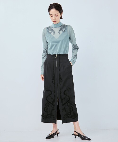 MURRAL(ミューラル)の「【MURRAL/ミューラル】別注Cucurbita embroidered skirt/ククビタエンブロイダリースカート/Iライン(スカート・レディース・ブラック/ホワイト・1/2)」の19枚目の写真