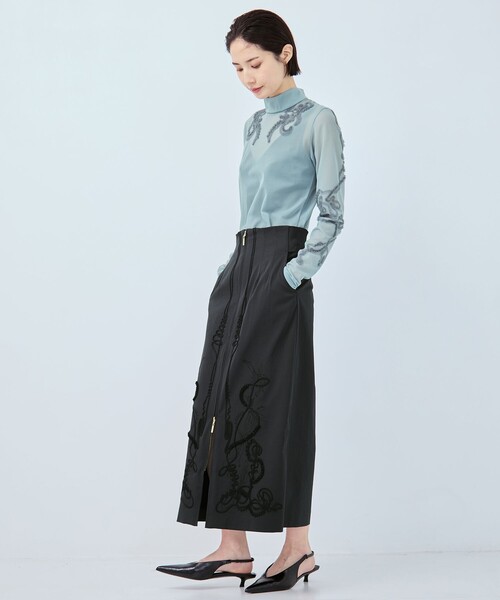MURRAL(ミューラル)の「【MURRAL/ミューラル】別注Cucurbita embroidered skirt/ククビタエンブロイダリースカート/Iライン(スカート・レディース・ブラック/ホワイト・1/2)」の20枚目の写真