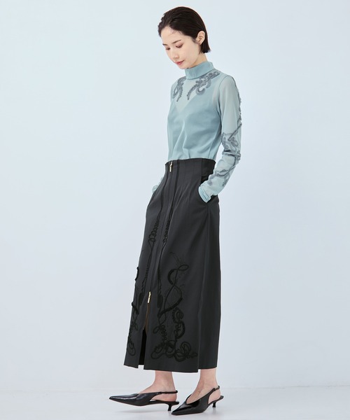 MURRAL(ミューラル)の「【MURRAL/ミューラル】別注Cucurbita embroidered skirt/ククビタエンブロイダリースカート/Iライン(スカート・レディース・ブラック/ホワイト・1/2)」の6枚目の写真