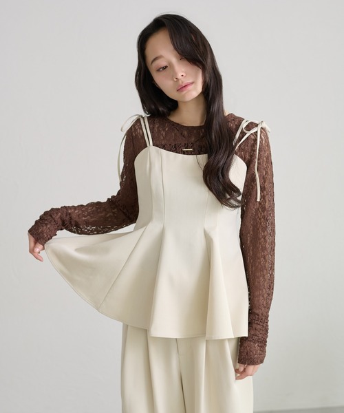 apres jour clair(アプレジュールクレア)の「【セットアップ可能】【apres jour clair】2way肩リボンキャミチュニック(その他トップス・レディース・ブラウン/ベージュ/アイボリー/グレー・フリー/X-LARGE)」の2枚目の写真