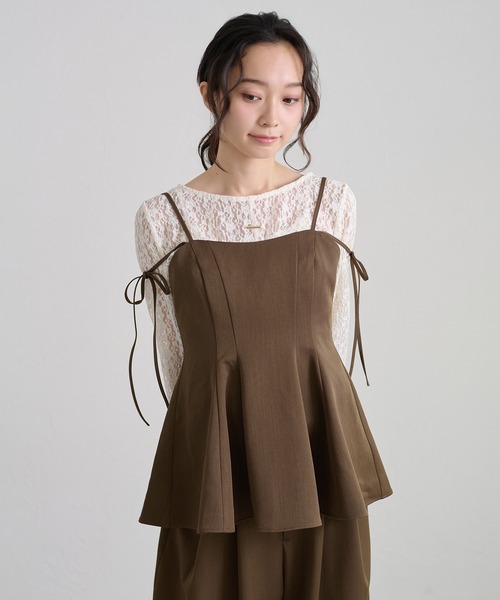 セットアップ可能】【apres jour clair】2way肩リボンキャミチュニック セットアップ可能】【apres jour clair】2way肩リボンキャミチュニック