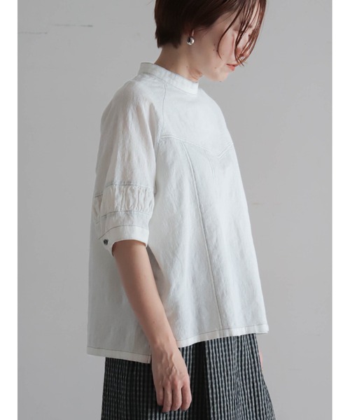 FIL DE FER(フィルデフェール)の「ワッフルJQ スタンド切替ブラウス(シャツ/ブラウス・レディース・ブラック/ホワイト・FREE)」の2枚目の写真