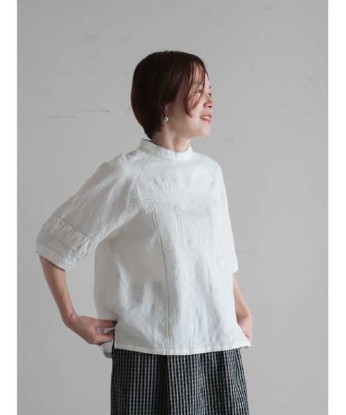 FIL DE FER(フィルデフェール)の「ワッフルJQ スタンド切替ブラウス(シャツ/ブラウス・レディース・ブラック/ホワイト・FREE)」の3枚目の写真