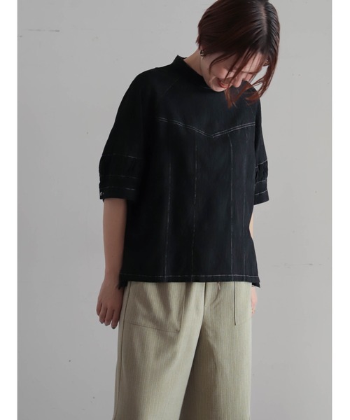 FIL DE FER(フィルデフェール)の「ワッフルJQ スタンド切替ブラウス(シャツ/ブラウス・レディース・ブラック/ホワイト・FREE)」の10枚目の写真