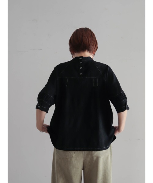 FIL DE FER(フィルデフェール)の「ワッフルJQ スタンド切替ブラウス(シャツ/ブラウス・レディース・ブラック/ホワイト・FREE)」の11枚目の写真