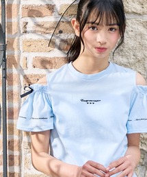 Amourire girl（アムリールガール）の「オープンショルダー リボン×ロゴプリント 半袖 Tシャツ/カットソー（Tシャツ/カットソー）」