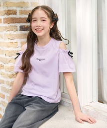 Amourire girl（アムリールガール）の「オープンショルダー リボン×ロゴプリント 半袖 Tシャツ/カットソー（Tシャツ/カットソー）」