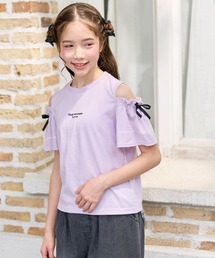 Amourire girl（アムリールガール）の「オープンショルダー リボン×ロゴプリント 半袖 Tシャツ/カットソー（Tシャツ/カットソー）」