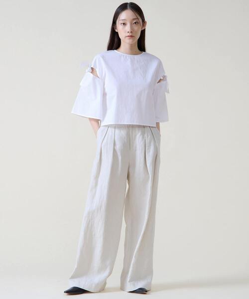 Tiara(ティアラ)の「リネンタックワイドパンツ(その他パンツ・レディース・ネイビー/ベージュ・3/2)」の3枚目の写真