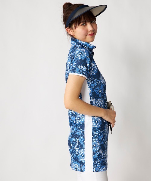 marie claire(マリ・クレール)の「【marie claire:マリ.クレール】レディースハーフジップチュニック 接触冷感 吸汗速乾 ゴルフ(ワンピース・レディース・ライトブルー/ネイビー/ラベンダー・X-LARGE/LARGE/MEDIUM)」の4枚目の写真